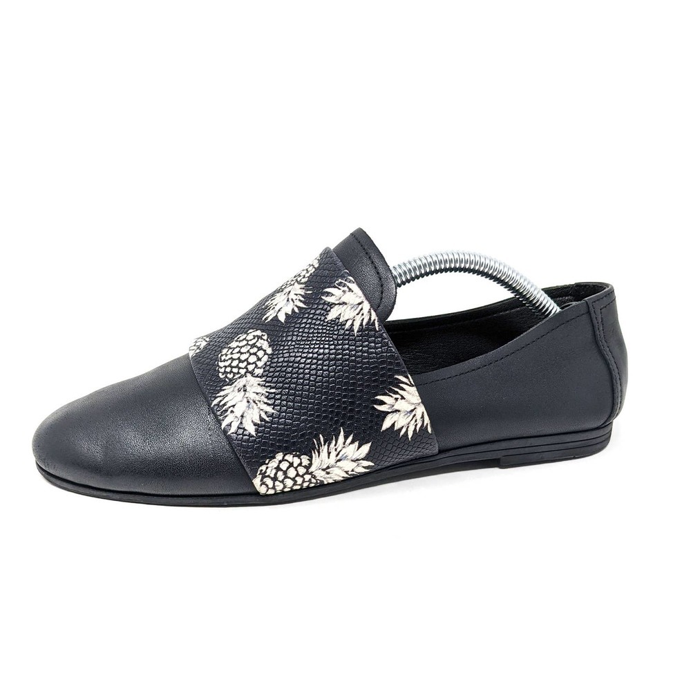 Hotic Loafers Womens 7 Pineapple Leather Black White Slip On Shoes Flats